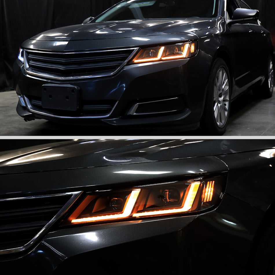 2014-2020 Chevy Impala LED DRL Sequential Project Headlights (Black Housing / Smoked Lens)