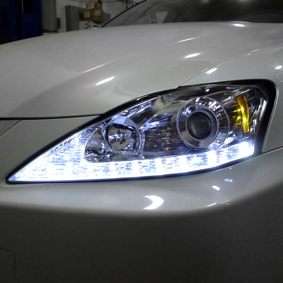 2006-2010 Lexus IS250/IS350 SMD LED Light Strip Projector Headlights (Chrome Housing/Clear Lens)