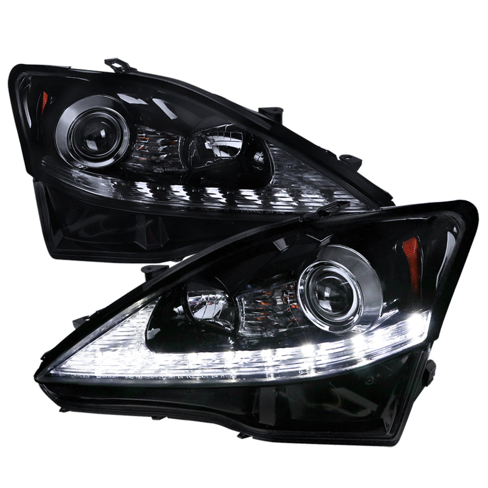 2006-2010 Lexus IS250/IS350 SMD LED Light Strip Projector Headlights w/ Sequential Turn Signals (Glossy Black Housing/Smoked Lens)