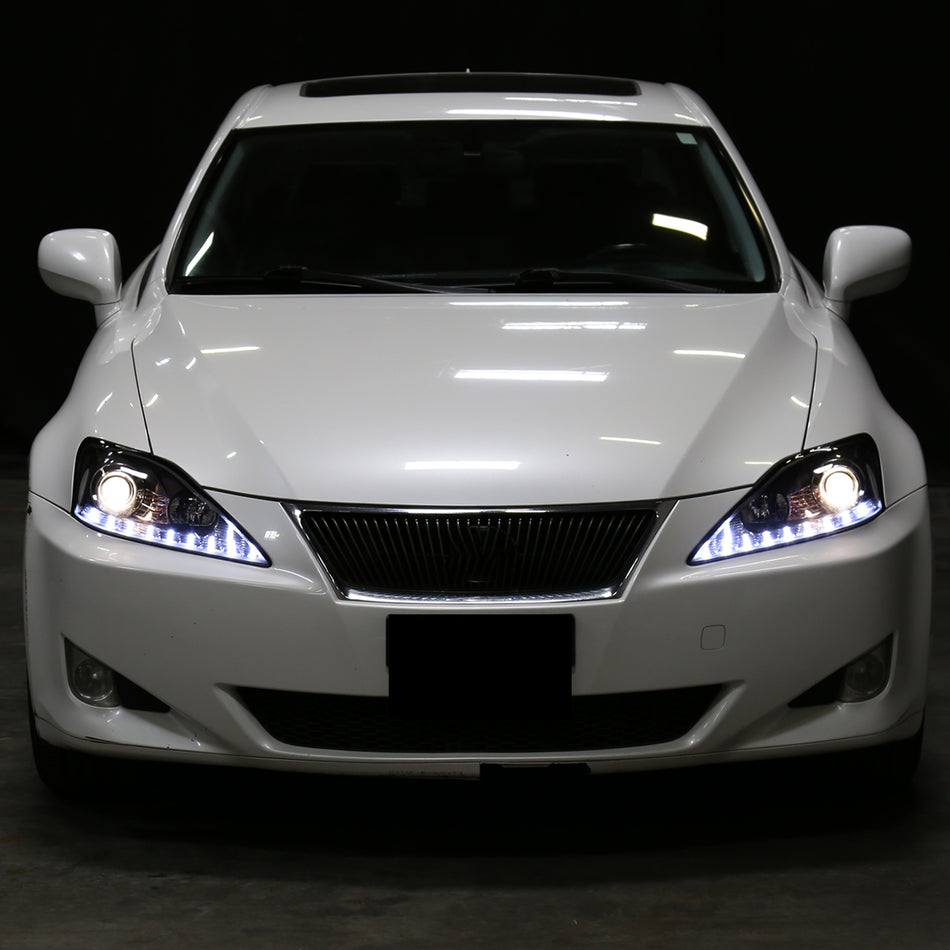 2006-2010 Lexus IS250/IS350 SMD LED Light Strip Projector Headlights w/ LED Turn Signal Lights (Matte Black Housing/Clear Lens)