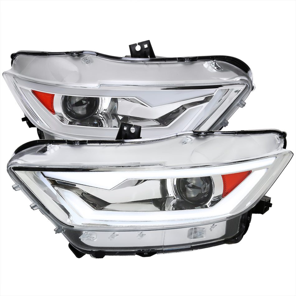 2015-2017 Ford Mustang / 2018-2020 Mustang Shelby LED Bar Xenon HID Projector Headlights (Chrome Housing/Clear Lens)