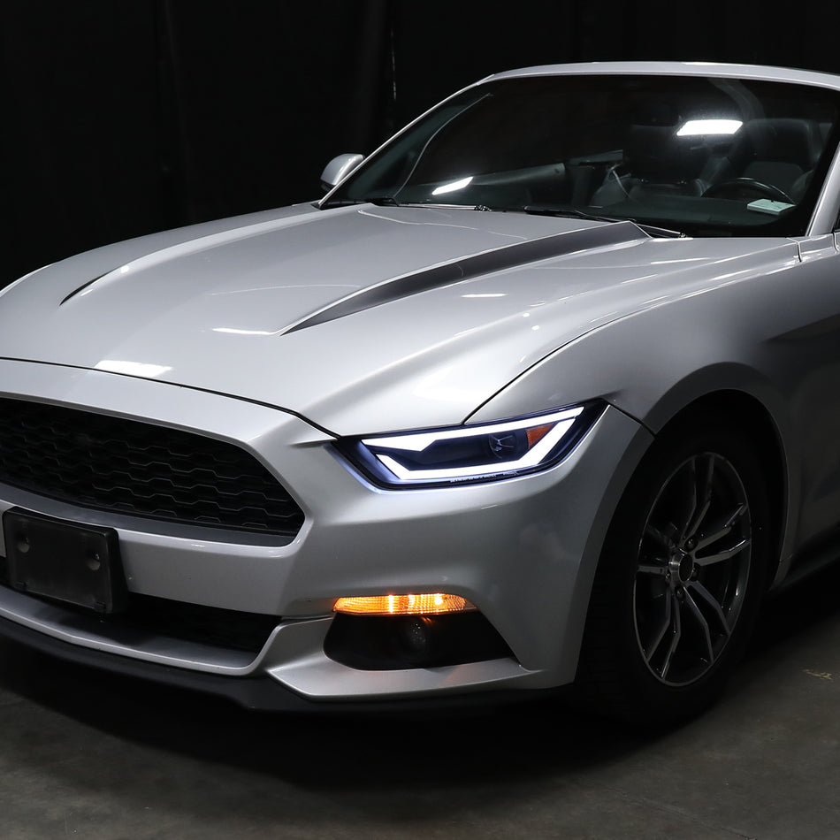 2015-2017 Ford Mustang / 2018-2020 Mustang Shelby LED Bar Xenon HID Projector Headlights (Matte Black Housing/Clear Lens)