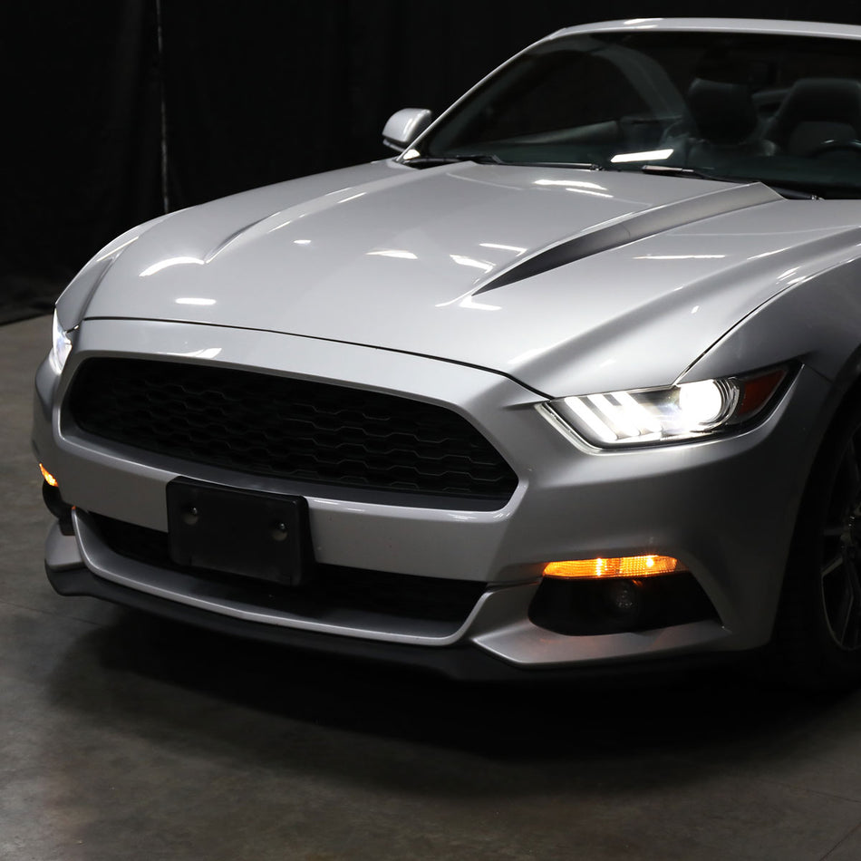 2015-2017 Ford Mustang HID/Xenon Switchback Sequential LED Turn Signal Projector Headlights (Matte Black Housing/Clear Lens)