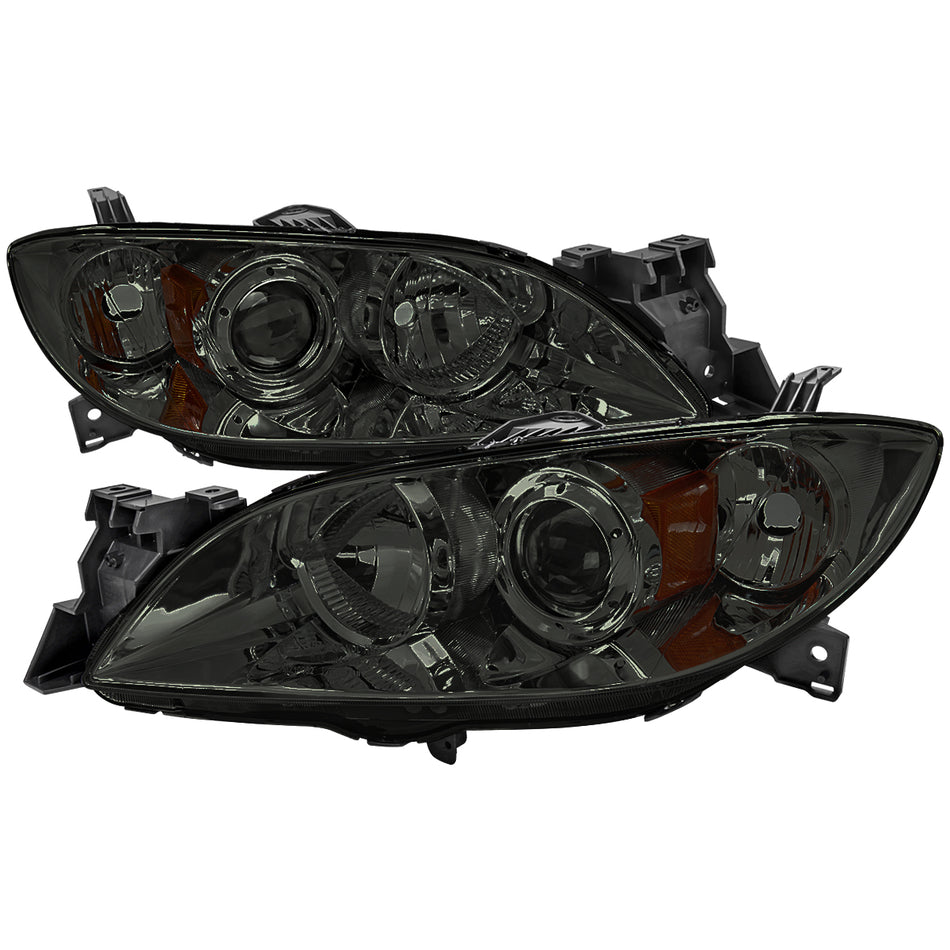 2004-2009 Mazda 3 Sedan Projector Style Headlights (Chrome Housing/Smoked Lens)