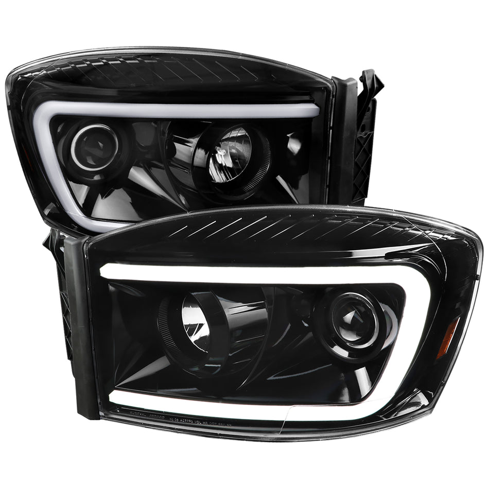 2006-2008 Dodge RAM 1500/ 2006-2009 2500 3500 Switchback LED C-Bar Projector Headlights (Jet Black Housing/Clear Lens)