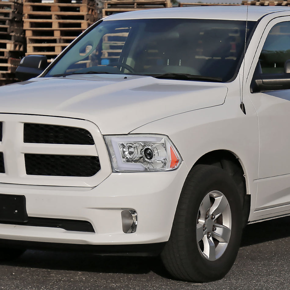 2009-2018 Dodge RAM 1500 / 2019-2021 RAM Classic / 2010-2018 RAM 2500 3500 Switchback Sequential LED C-Bar Projector Headlights (Chrome Housing/Clear Lens)