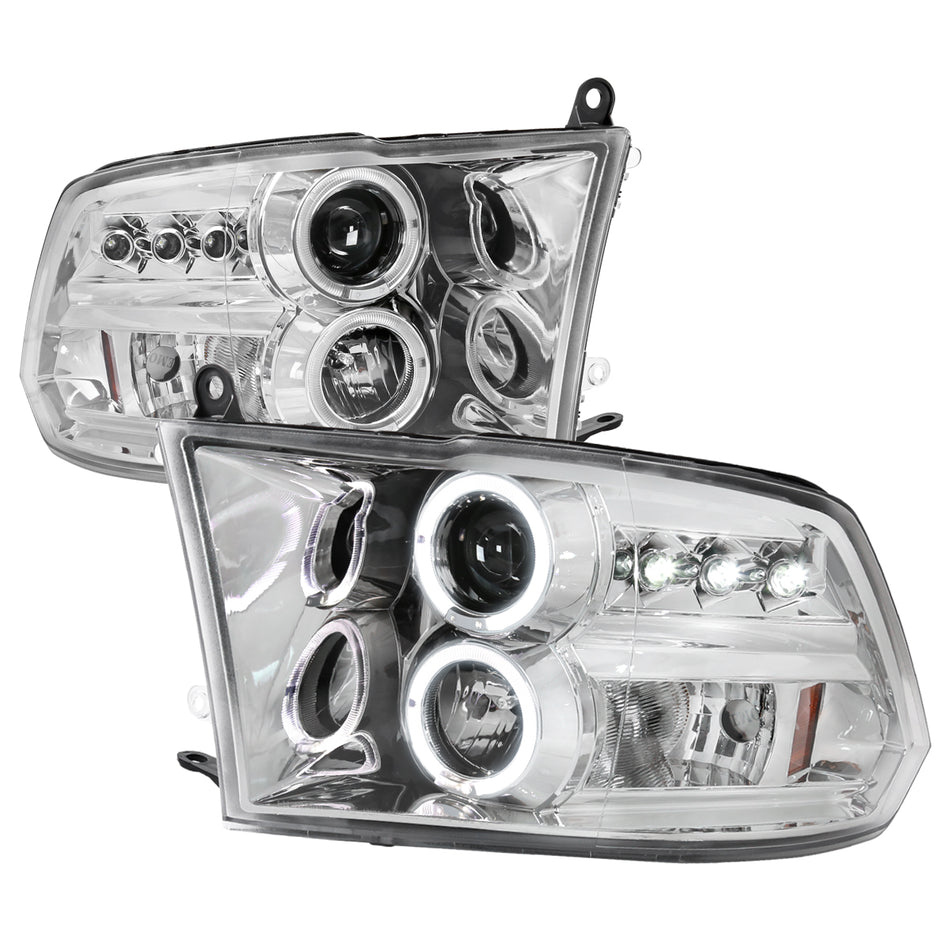 2009-2018 Dodge RAM 1500 / 2019-2021 RAM Classic / 2010-2018 RAM 2500 3500 Dual Halo Projector Headlights (Chrome Housing/Clear Lens)