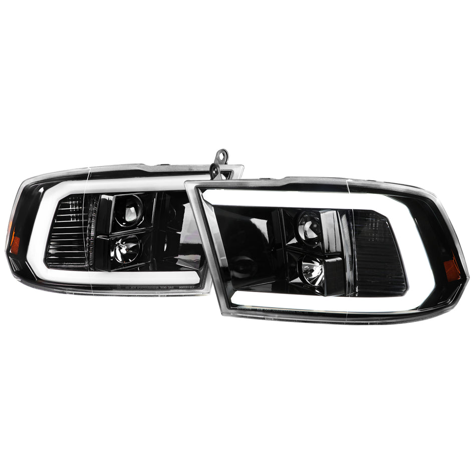 2009-2018 Dodge RAM 1500 / 2019-2021 RAM Classic / 2010-2018 RAM 2500 3500 LED C-Bar Projector Headlights (Jet Black Housing/Clear Lens)