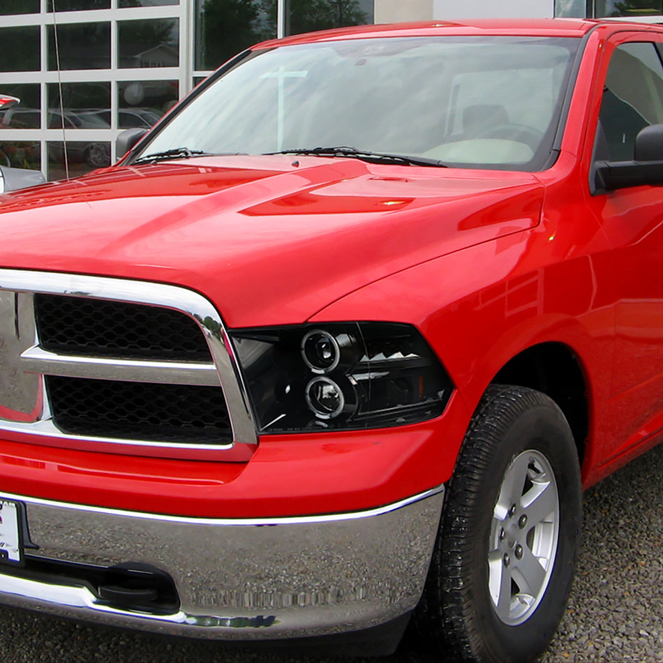 2009-2018 Dodge RAM 1500 / 2019-2021 RAM Classic / 2010-2018 RAM 2500 3500 Dual Halo Projector Headlights (Jet Black Housing/Clear Lens)
