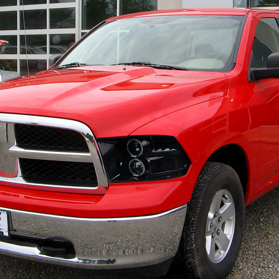 2009-2018 Dodge RAM 1500 / 2019-2021 RAM Classic / 2010-2018 RAM 2500 3500 Dual Halo Projector Headlights (Glossy Black Housing/Smoked Lens)