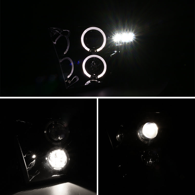 2009-2018 Dodge RAM 1500 / 2019-2021 RAM Classic / 2010-2018 RAM 2500 3500 Dual Halo Projector Headlights (Glossy Black Housing/Smoked Lens) - V2