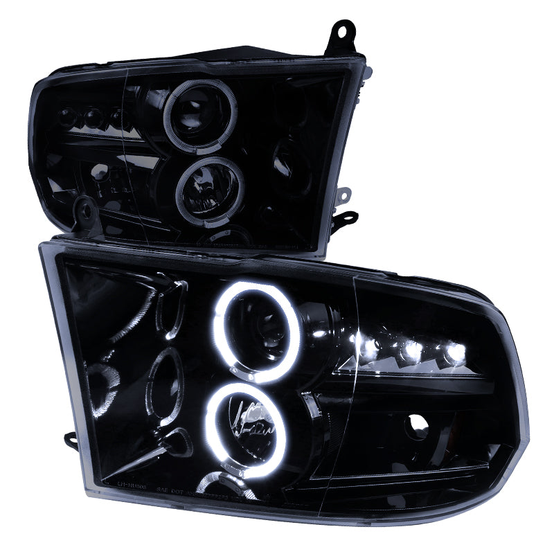2009-2018 Dodge RAM 1500 / 2019-2021 RAM Classic / 2010-2018 RAM 2500 3500 Dual Halo Projector Headlights (Glossy Black Housing/Smoked Lens) - V2
