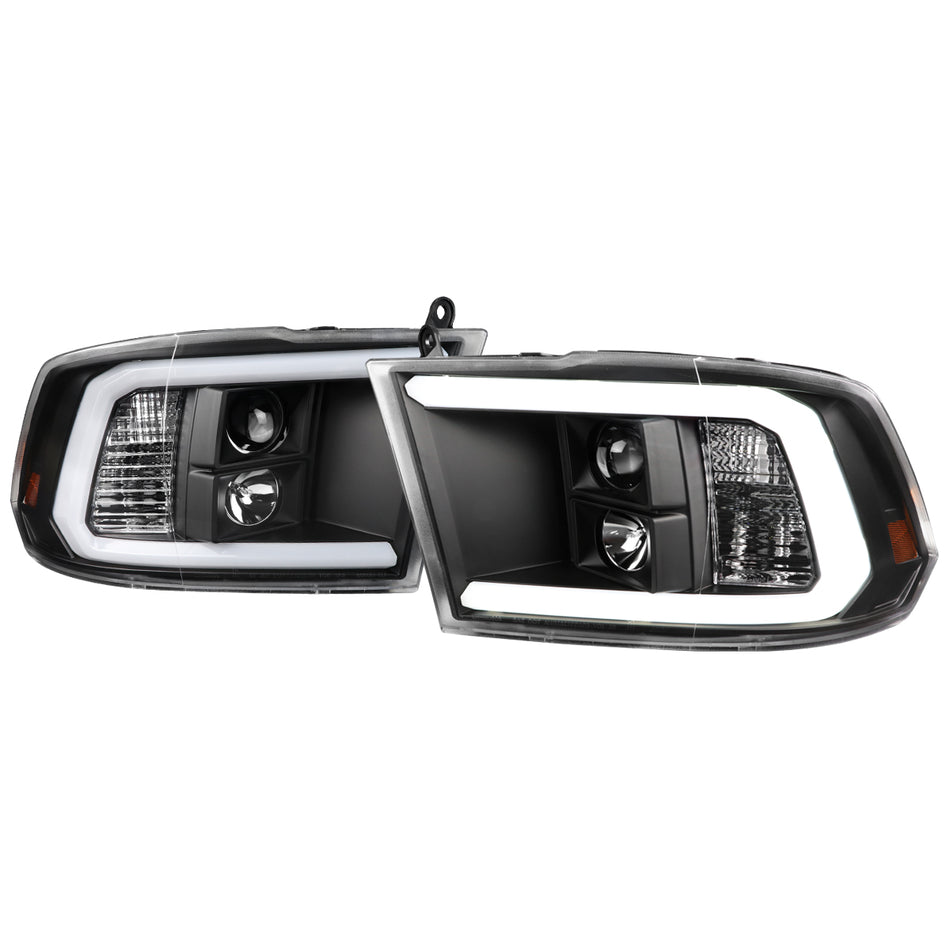 2009-2018 Dodge RAM 1500 / 2019-2021 RAM Classic / 2010-2018 RAM 2500 3500 LED C-Bar Projector Headlights (Matte Black Housing/Clear Lens)