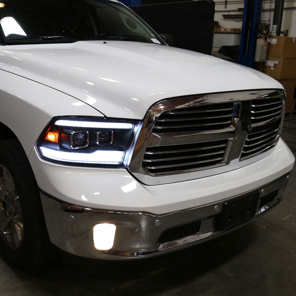 2009-2018 Dodge RAM 1500  / 2019-2021 RAM Classic / 2010-2018 RAM 2500 3500 Switchback Sequential Projector Headlights (Matte Black Housing/Clear Lens)