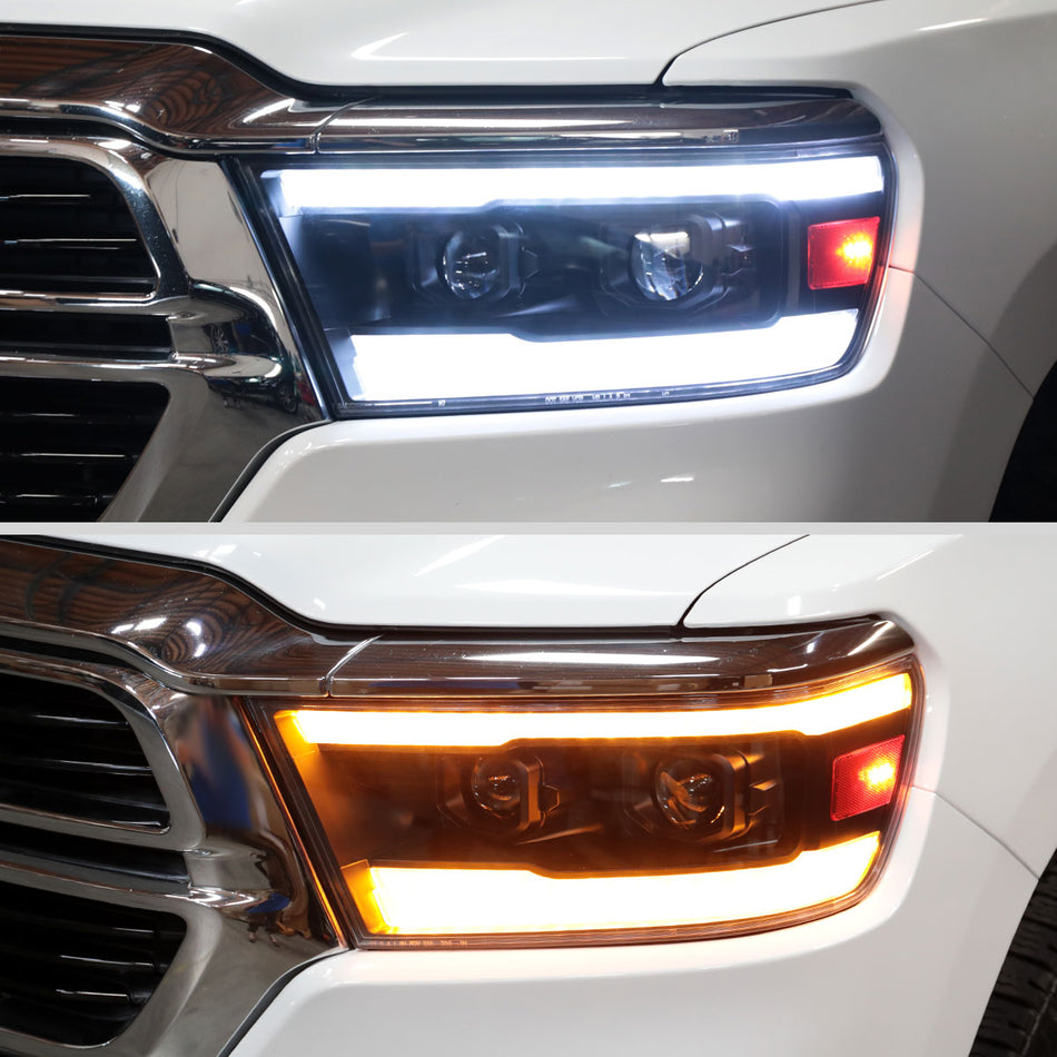 2019-2024 Dodge RAM 1500 Switchback Sequential LED Turn Signal Projector Headlights (Matte Black Housing/Clear Lens)