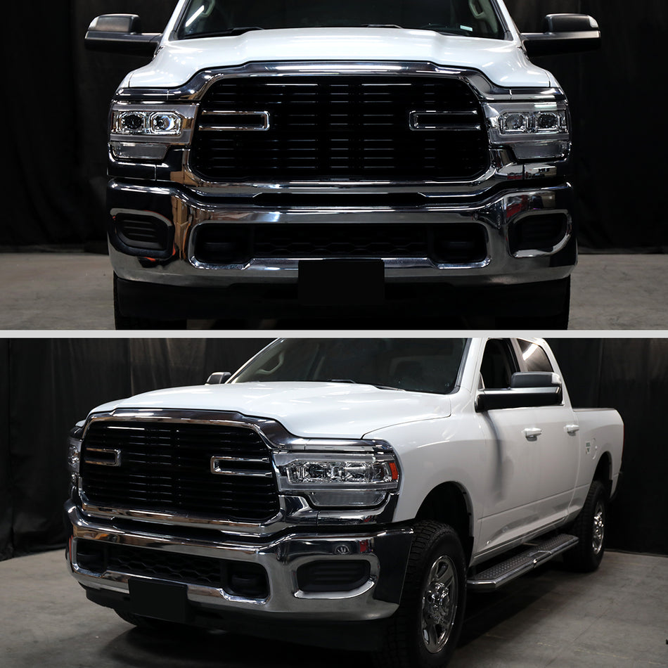 2019-2024 Dodge RAM 2500/3500/4500/5500 Switchback Sequential LED Turn Signal Projector Headlights (Chrome Housing/Clear Lens)