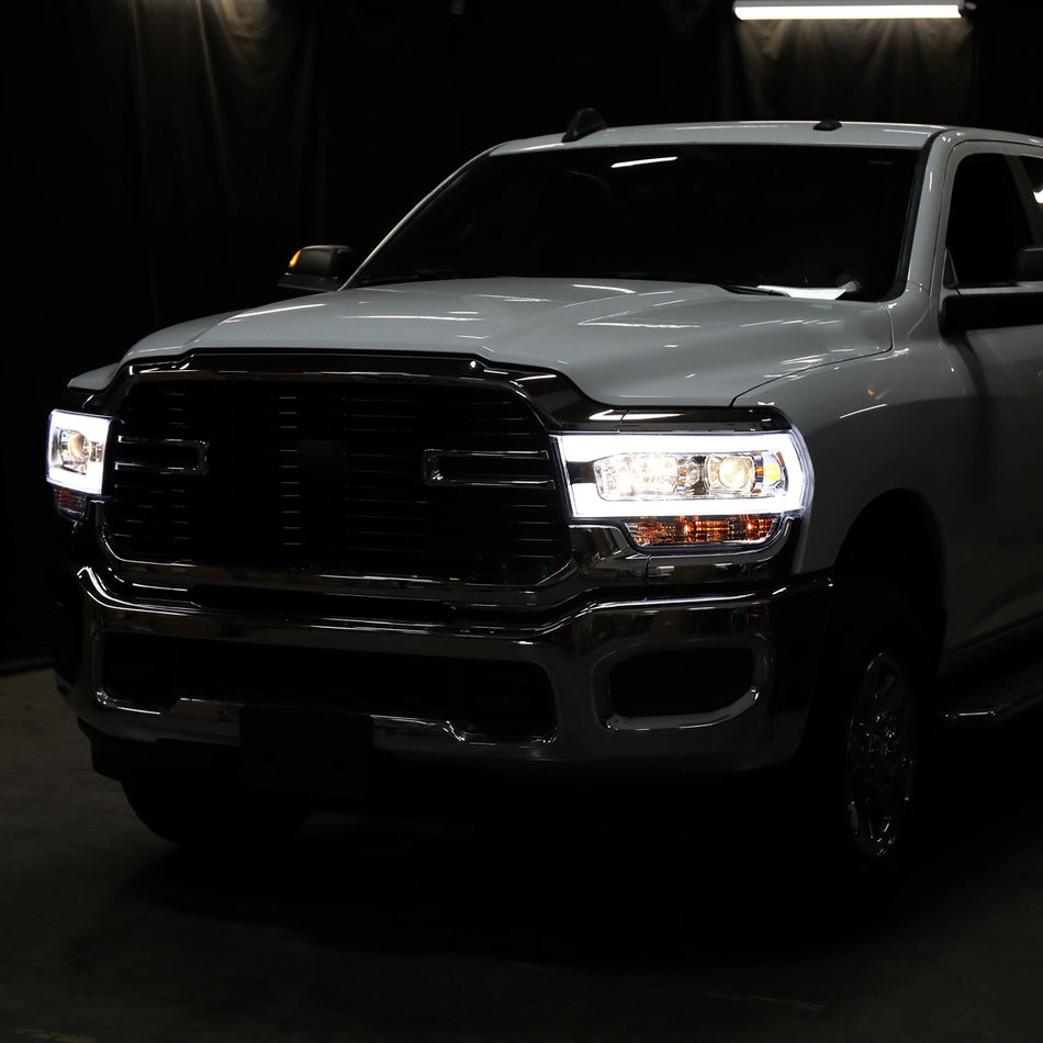 2019-2024 Dodge RAM 2500/3500/4500/5500 LED Tube Projector Headlights (Chrome Housing/Clear Lens)