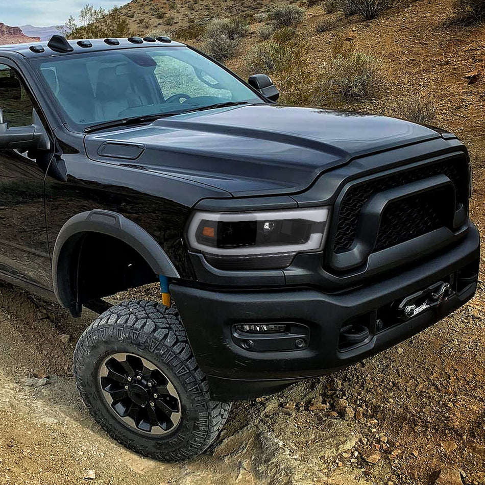 2019-2024 Dodge RAM 2500/3500/4500/5500 LED Tube Projector Headlights (Jet Black Housing/Clear Lens)