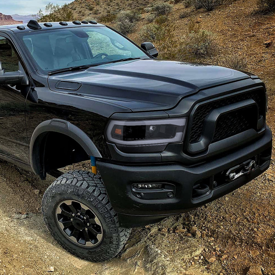 2019-2024 Dodge RAM 2500/3500/4500/5500 LED Tube Projector Headlights (Glossy Black Housing/Smoked Lens)