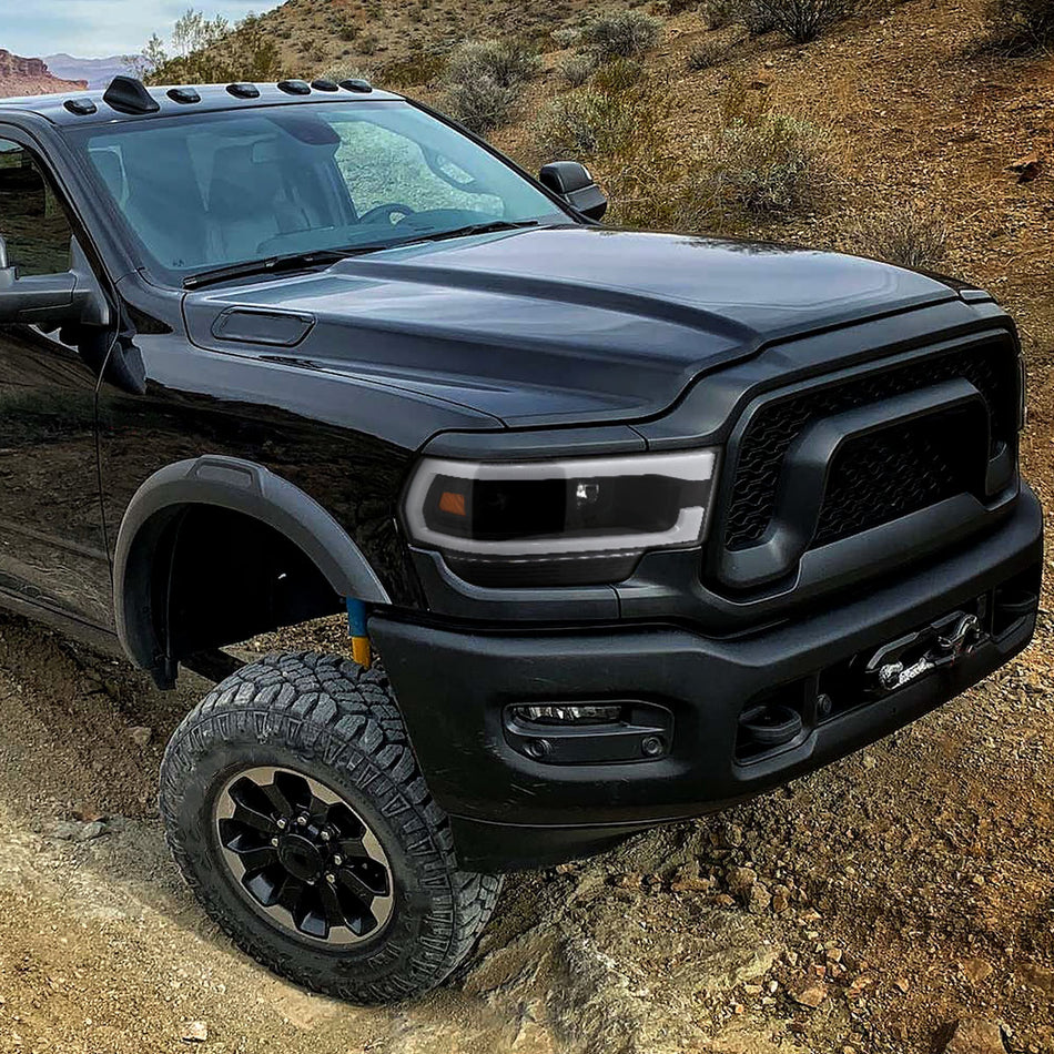 2019-2024 Dodge RAM 2500/3500/4500/5500 LED Tube Projector Headlights (Matte Black Housing/Clear Lens)