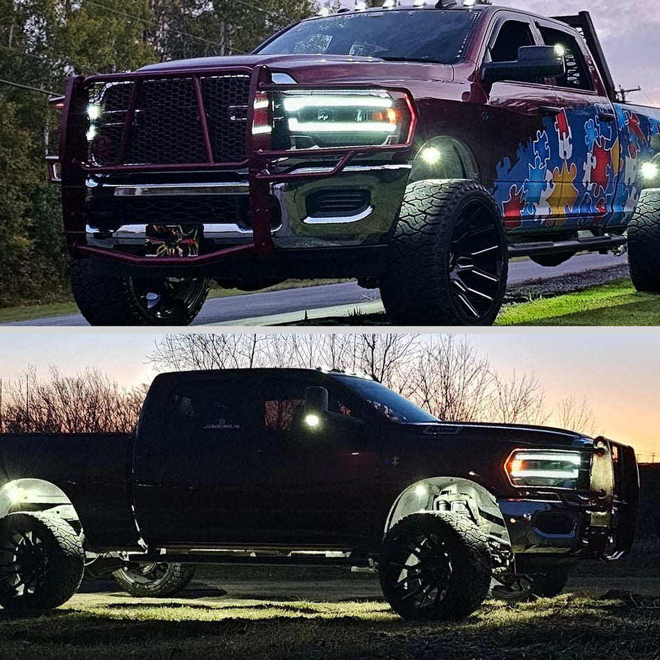 2019-2024 Dodge RAM 2500/3500/4500/5500 Switchback Sequential LED Turn Signal Projector Headlights (Jet Black Housing/Smoked Lens)