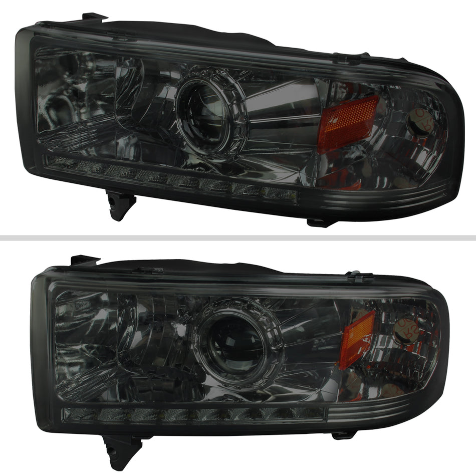 1994-2001 Dodge RAM 1500 2500 3500 Projector Headlights w/ SMD LED Light Strip (Chrome Housing/Smoked Lens)
