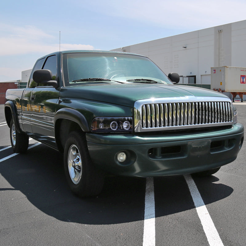 1994-2001 Dodge RAM 1500 2500 3500 Dual Halo Projector Headlights (Glossy Black Housing/Smoked Lens)