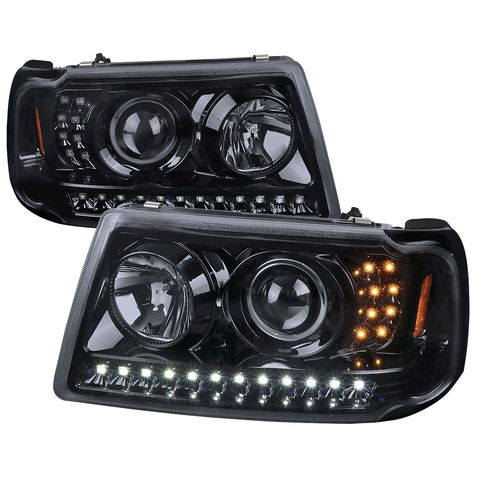 2001-2011 Ford Ranger Projector Headlights w/ LED Light Strip & LED Turn Signal Lights (Glossy Black Housing/Smoked Lens)