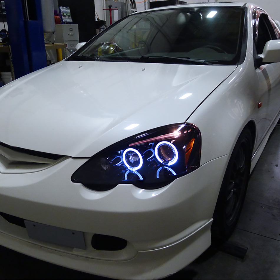 2002-2004 Acura RSX Dual Halo Projector Headlights (Glossy Black Housing/Smoked Lens)