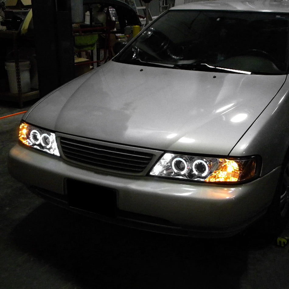 1995-1999 Nissan Sentra/200SX Dual Halo Projector Headlights (Chrome Housing/Clear Lens)