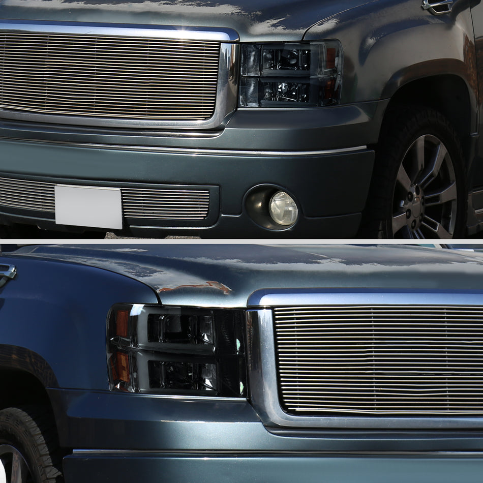 2007-2013 GMC Sierra 1500/2007-2014 Sierra Denali Dual LED C-Bar Projector Headlights (Chrome Housing/Smoked Lens)