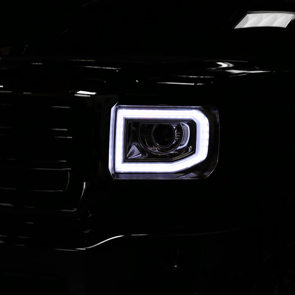 2014-2019 GMC Sierra 1500/2500HD/3500HD LED Bar Projector Headlight w/ LED Turn Signals (Chrome Housing/Clear Lens)