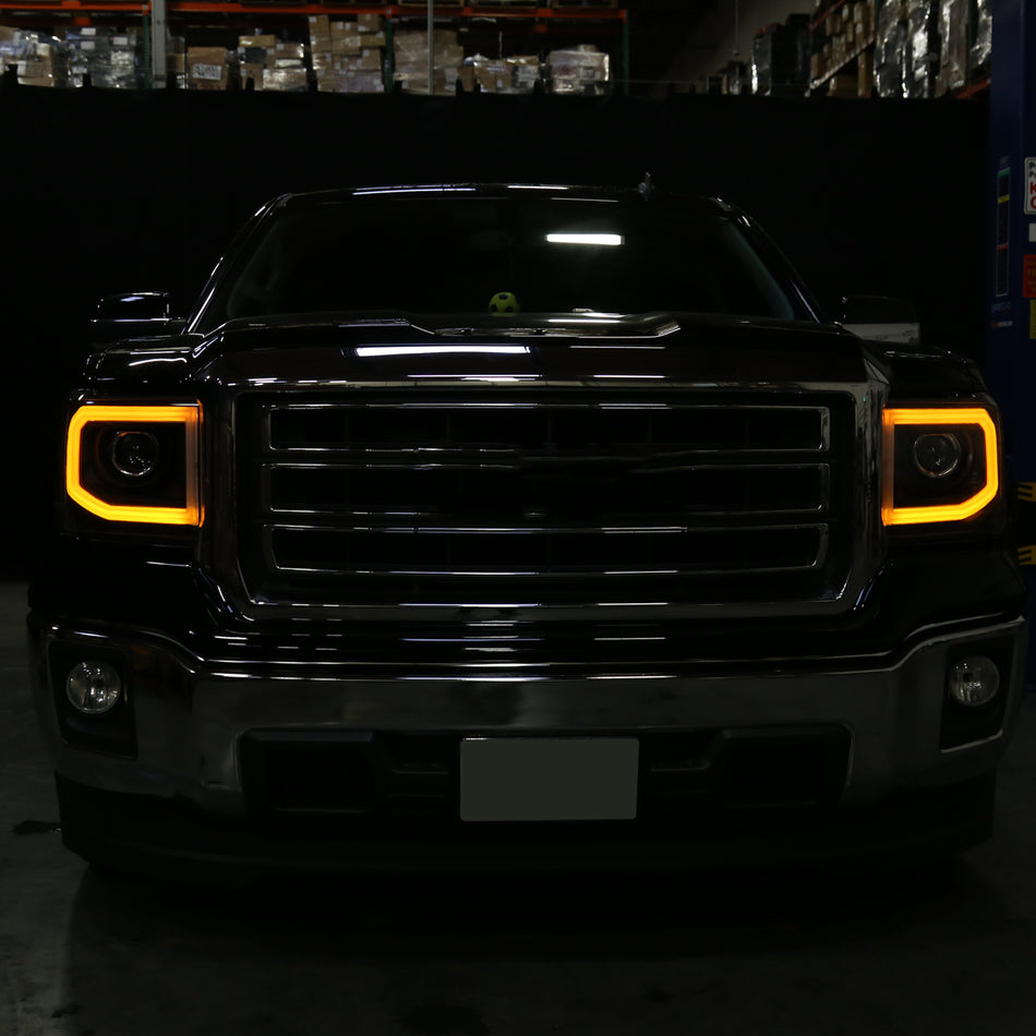 2014-2019 GMC Sierra 1500/2500HD/3500HD LED Bar Projector Headlights w/ LED Turn Signal Lights (Chrome Housing/Clear Lens)