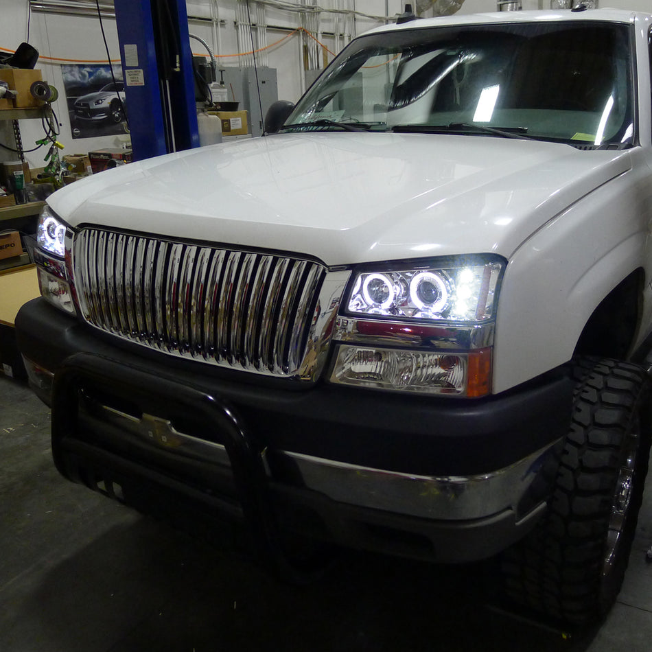 2002-2006 Chevrolet Avalanche/ 2003-2007 Silverado Dual Halo Projector Headlights (Chrome Housing/Clear Lens)