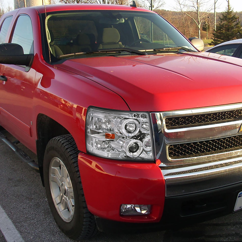 2007-2013 Chevrolet Silverado 1500/ 2007-2014 Silverado 2500HD 3500HD Dual Halo Projector Headlights (Chrome Housing/Clear Lens)