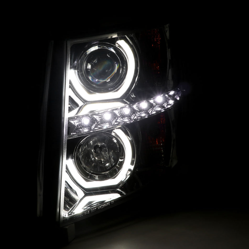 2007-2013 Chevrolet Silverado 1500/ 2007-2014 Silverado 2500HD 3500HD Dual U-Ring Halo Projector Headlights w/ LED Light Strip (Chrome Housing/Smoked Lens)