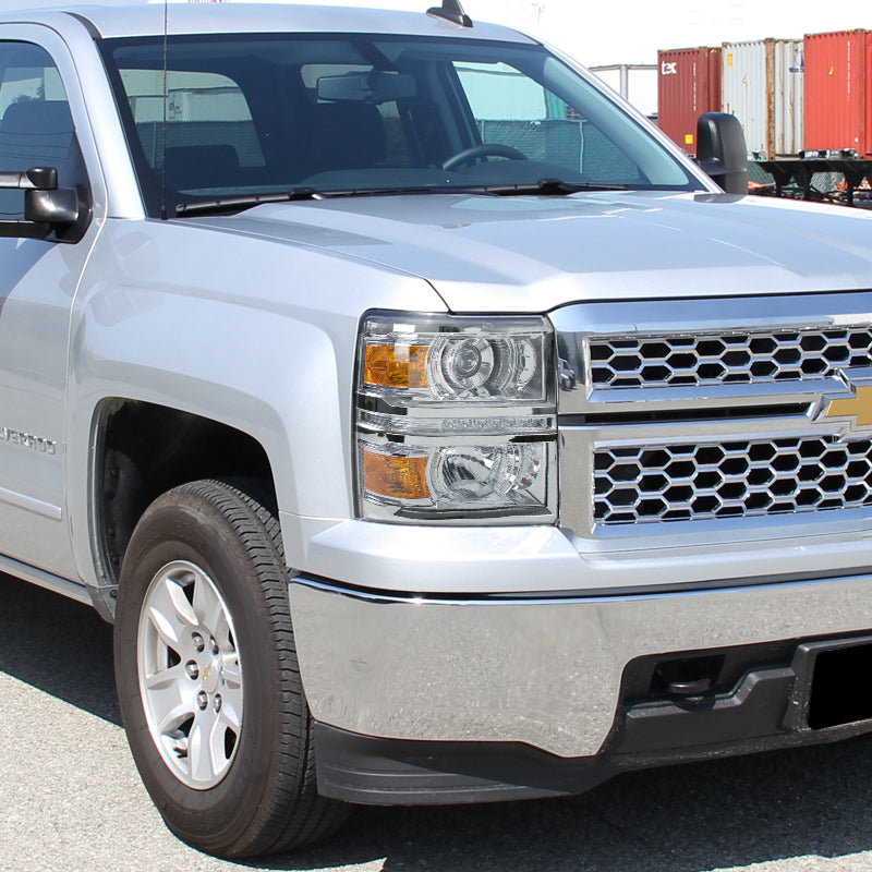 2014-2015 Chevrolet Silverado 1500 Projector Headlights w/ LED Light Strip (Chrome Housing/Clear Lens)