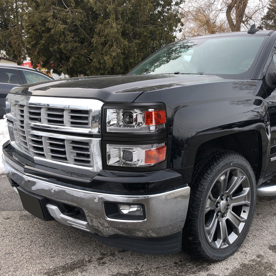 2014-2015 Chevrolet Silverado 1500 Switchback Sequential LED Bar Projector Headlights (Chrome Housing/Clear Lens/Black Trim)
