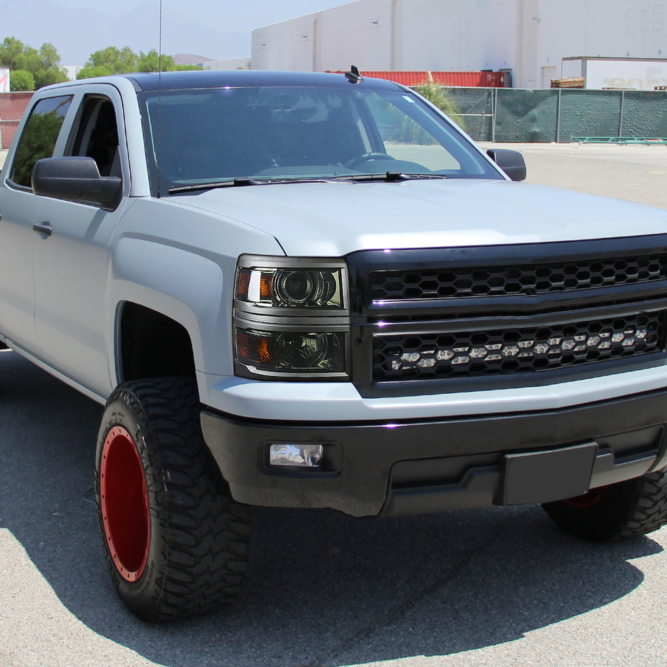 2014-2015 Chevrolet Silverado 1500 Projector Headlights (Chrome Housing/Smoked Lens/Black Trim)