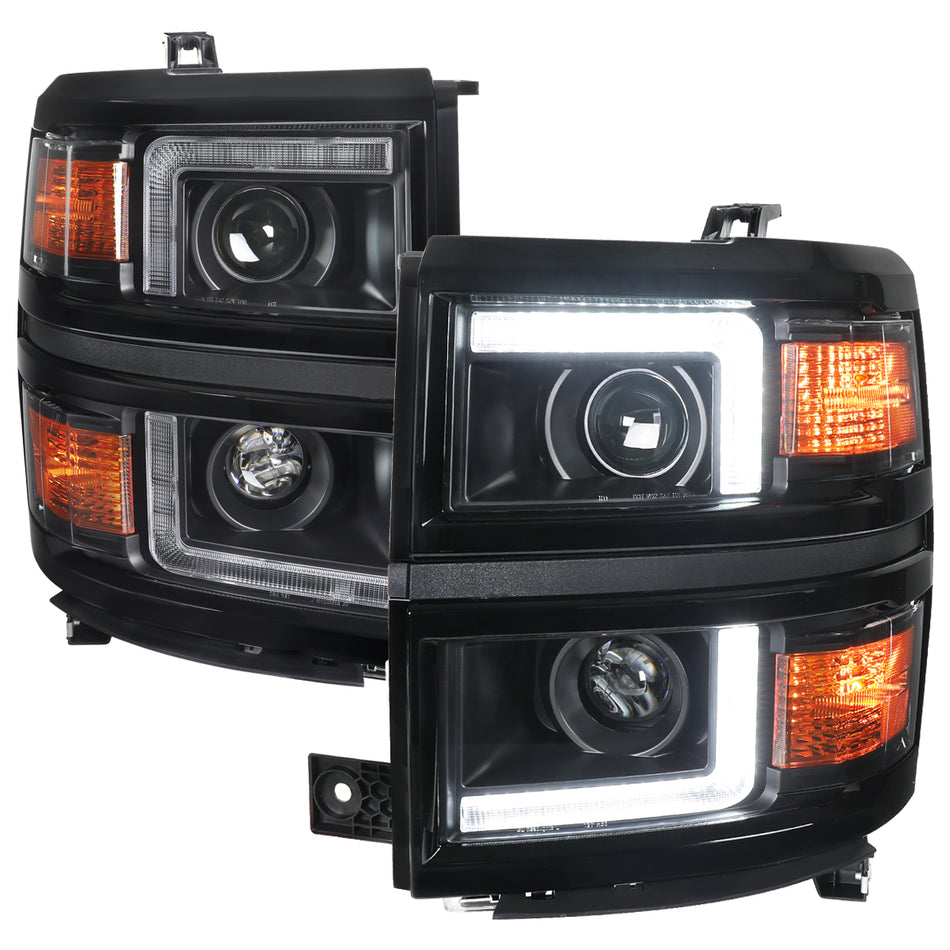 2014-2015 Chevrolet Silverado 1500 Projector Headlights w/ LED DRL (Matte Black Housing / Black Trim / Clear Lens)
