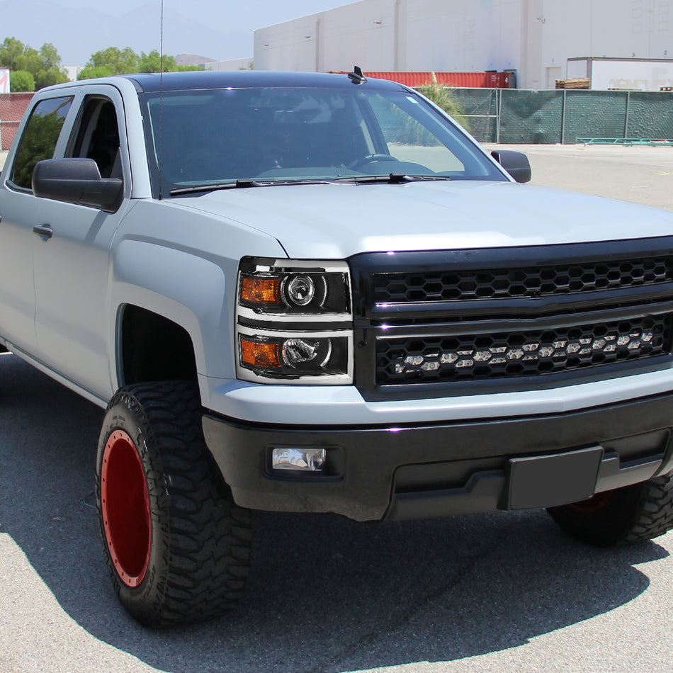 2014-2015 Chevrolet Silverado 1500 Projector Headlights (Matte Black Housing/Chrome Trim/Clear Lens)