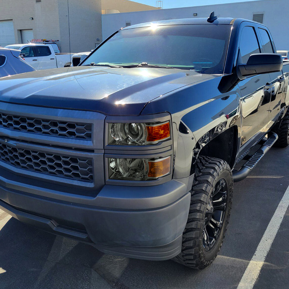 2014-2015 Chevrolet Silverado 1500 Projector Headlights w/ Black Trim (Chrome Housing/Light Smoked Lens)