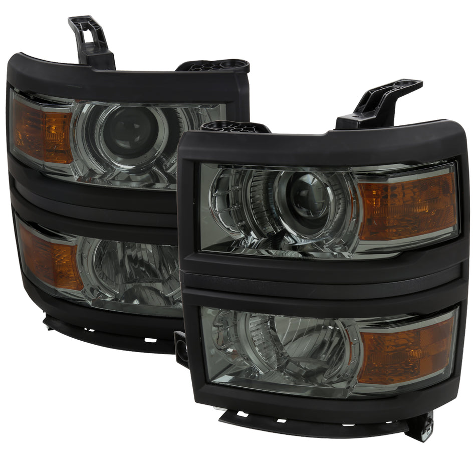2014-2015 Chevrolet Silverado 1500 Projector Headlights w/ Black Trim (Chrome Housing/Light Smoked Lens)