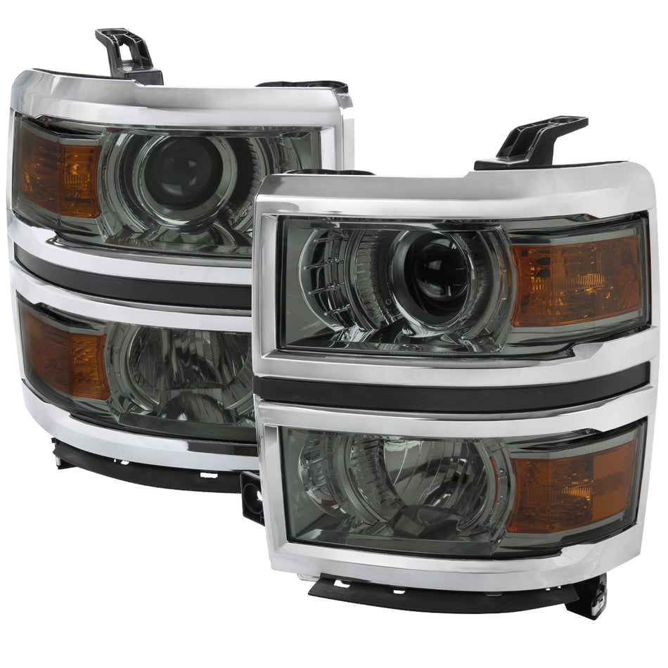 2014-2015 Chevrolet Silverado 1500 Projector Headlights w/ Chrome Trim (Chrome Housing/Light Smoked Lens)