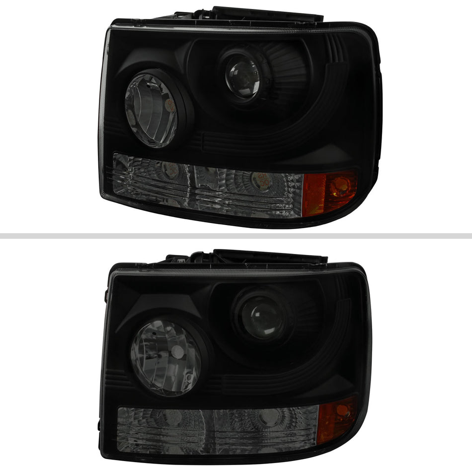 1999-2002 Chevrolet Silverado 1500 2500/ 2000-2006 Tahoe Suburban 1PC Projector Headlights w/ Bumper Lights (Black Housing/Smoked Lens)
