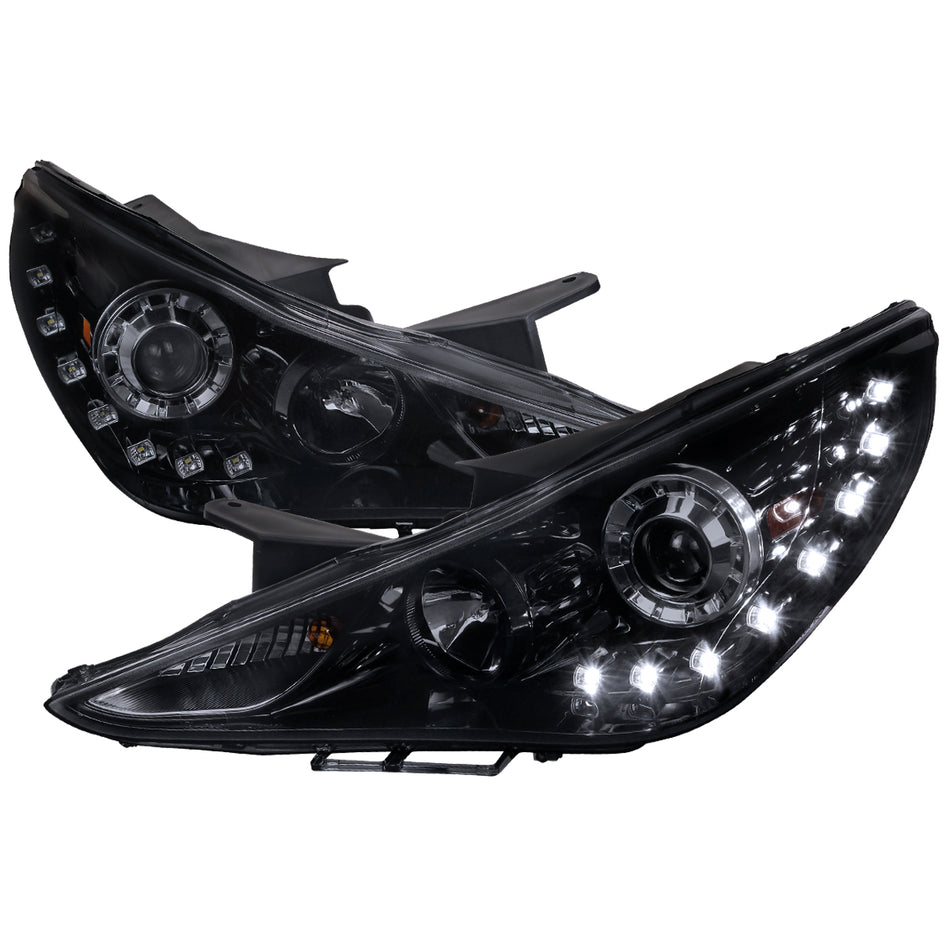 2011-2014 Hyundai Sonata Projector Headlights w/ SMD LED Light Strip (Glossy Black Housing/Smoked Lens)