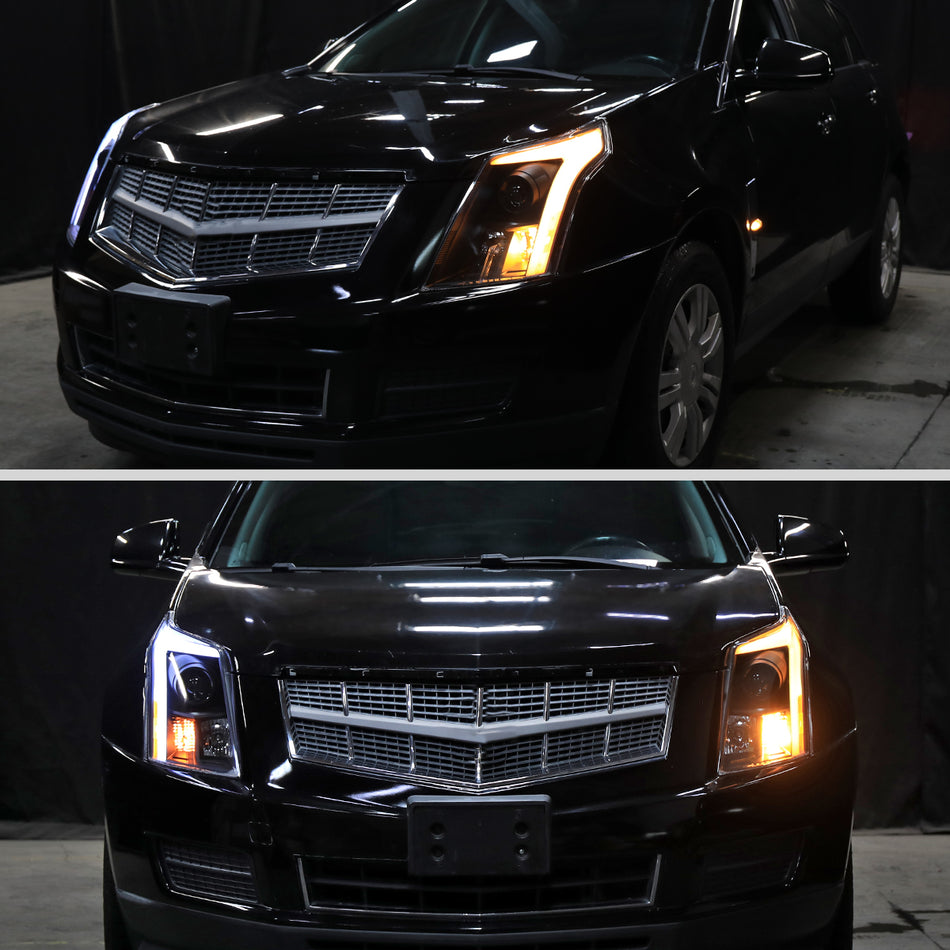 2010-2016 Cadillac SRX Projector Headlights w/ Switchback Sequential Turn Signal LED Bar (Matte Black Housing/Smoked Lens)
