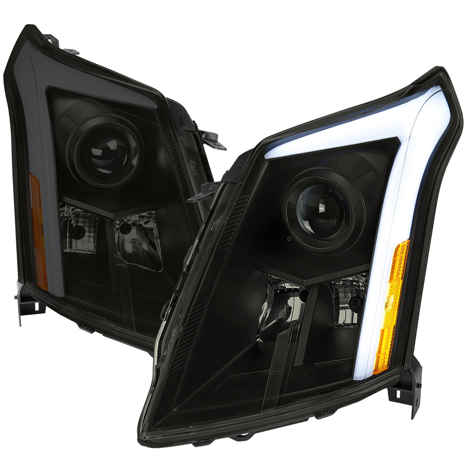 2010-2016 Cadillac SRX Projector Headlights w/ Switchback Sequential Turn Signal LED Bar (Matte Black Housing/Smoked Lens)