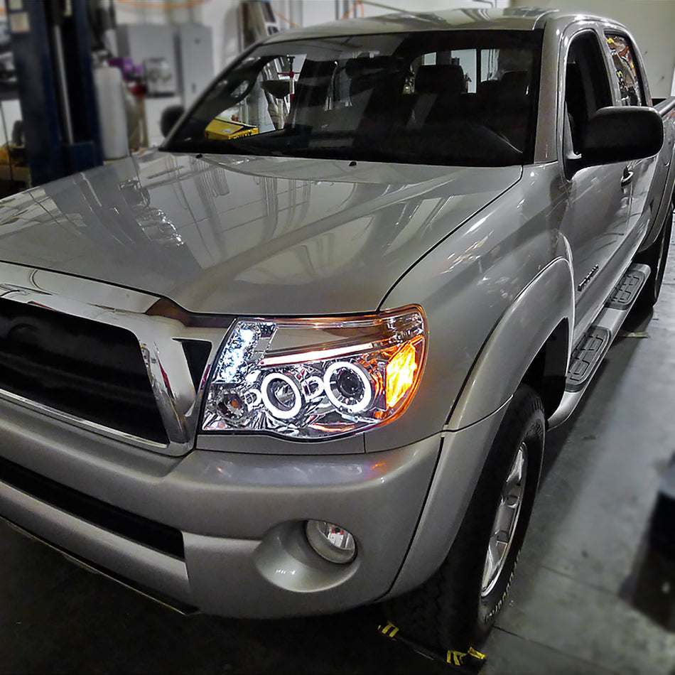 2005-2011 Toyota Tacoma Dual Halo Projector Headlights (Chrome Housing/Clear Lens)