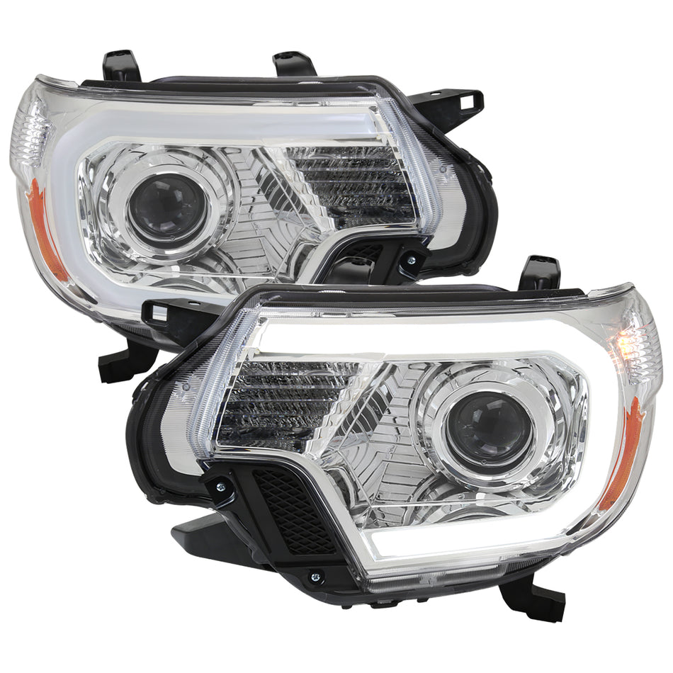 2012-2015 Toyota Tacoma LED C-Bar Projector Headlights w/ LED Parking Light (Chrome Housing/Clear Lens)